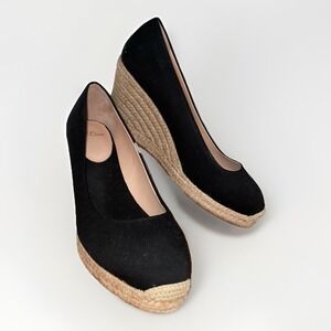 J. Crew Black Canvas Espadrille Wedge Heeled Shoes‎ Size: 10 Excellent Condition